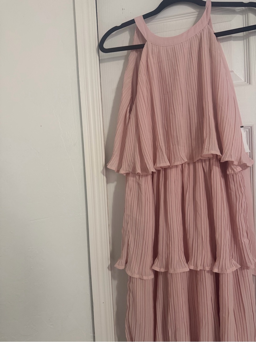 Tiered Pleated Maxi Skirt in Blush Pink